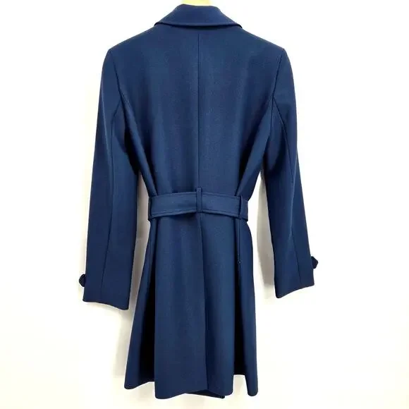 Tahari ASL 2 Belted Trenchcoat Coat Slate Blue Tie Midi Double Breasted Collared - Picture 4 of 12